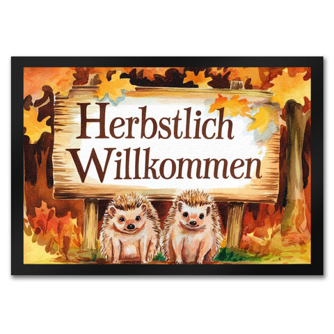 Igelbabys Herbstlich Willkommen Fußmatte in 35x50 cm