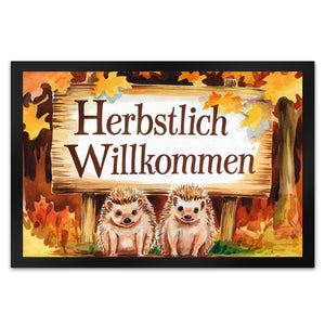 Igelbabys Herbstlich Willkommen Fußmatte in 35x50 cm