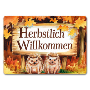 Igelbabys Herbstlich Willkommen Fußmatte in 35x50 cm ohne Rand