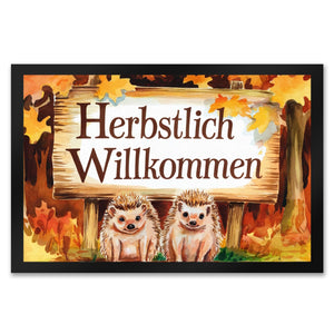 Igelbabys Herbstlich Willkommen Fußmatte in 35x50 cm