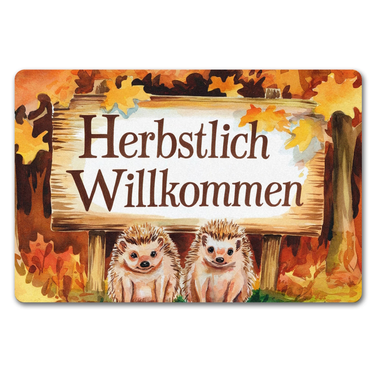 Igelbabys Herbstlich Willkommen Fußmatte in 35x50 cm ohne Rand