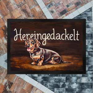 Hereingedackelt Fußmatte in 35x50 cm mit Dackel