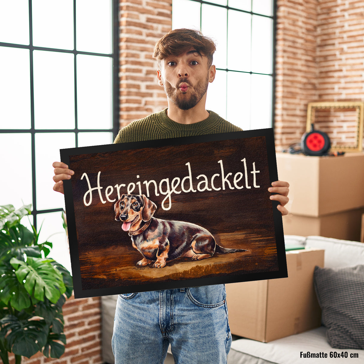 Hereingedackelt Fußmatte in 35x50 cm mit Dackel