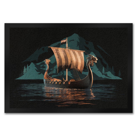 Wikingerschiff auf Wasser Fußmatte in 35x50 cm - Nordische Eleganz für Ihr Zuhause