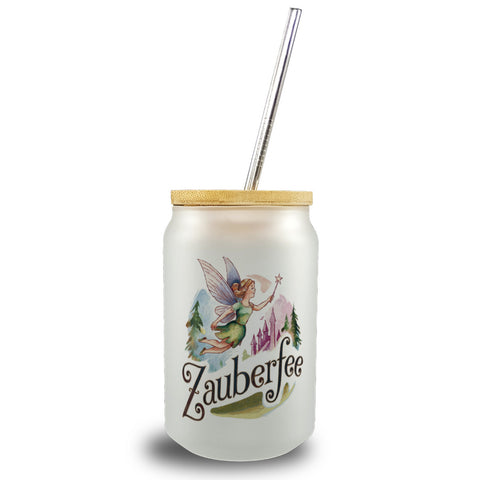 Zauberfee mit Zauberstab Trinkglas mit Bambusdeckel - Zauberfee