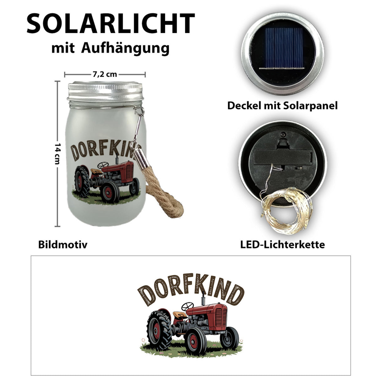 Roter Traktor Dorfkind Solarlicht