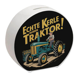 Bauer auf grünem Traktor - Echte Kerle fahren Traktor Spardose