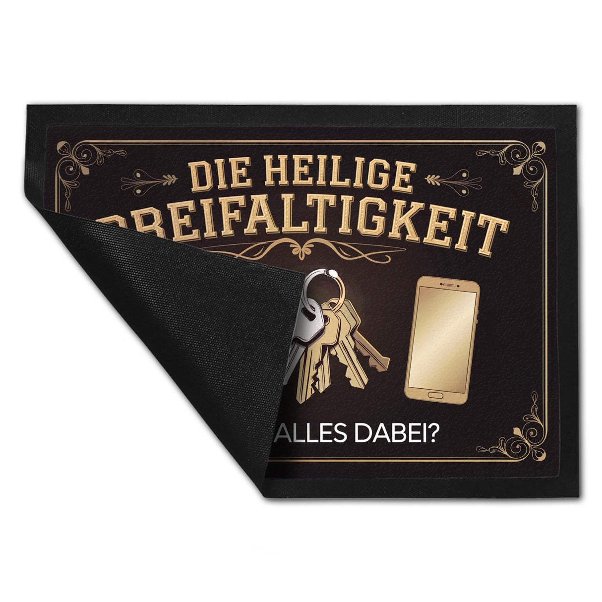 Die heilige Dreifaltigkeit - Reminder Fußmatte in 35x50 cm für die wichtigsten Utensilien