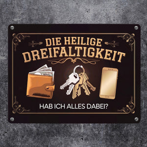 Die heilige Dreifaltigkeit - Reminder Metallschild in 15x20 cm für die wichtigsten Utensilien