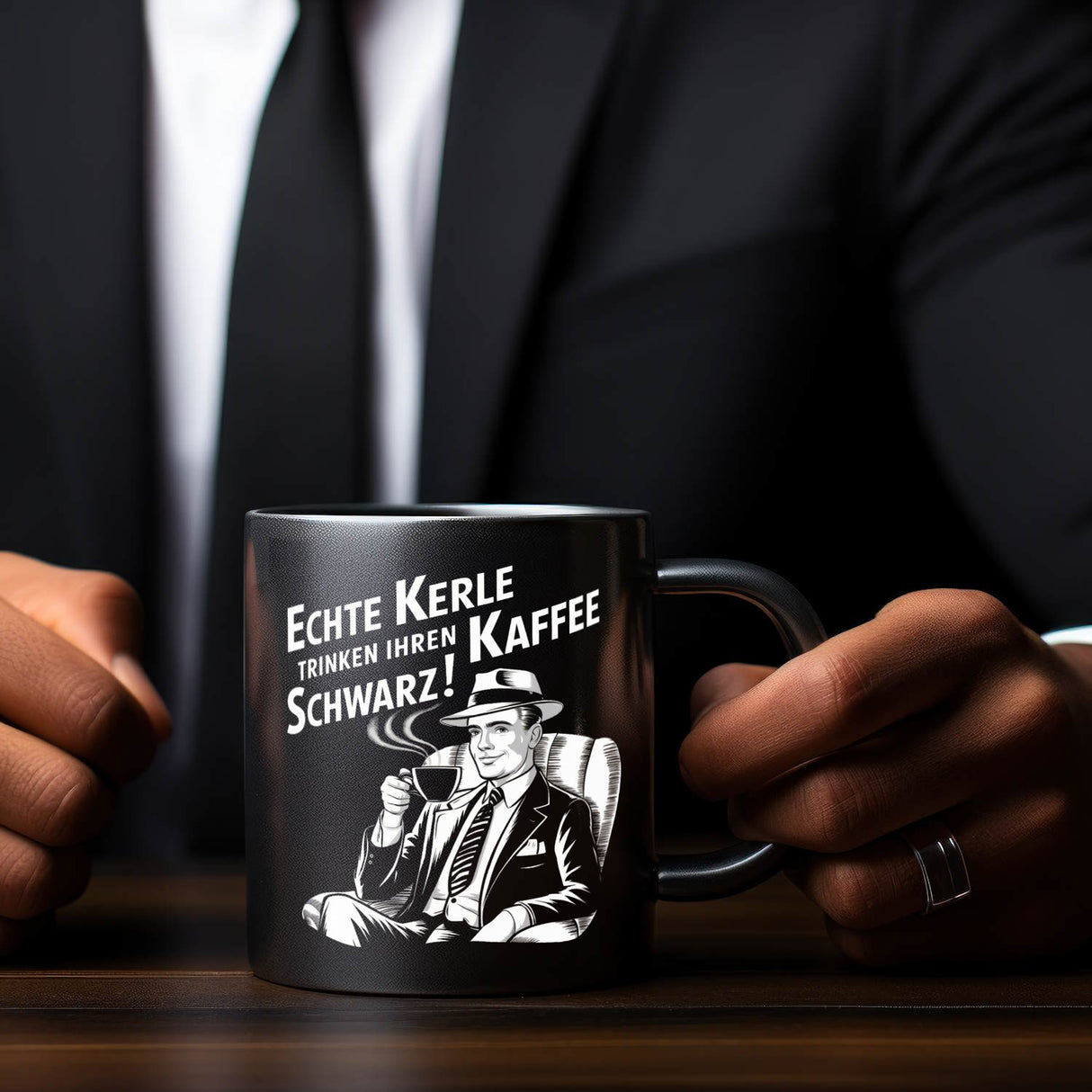 Echte Kerle trinken Kaffee schwarz Tasse mit Gentleman