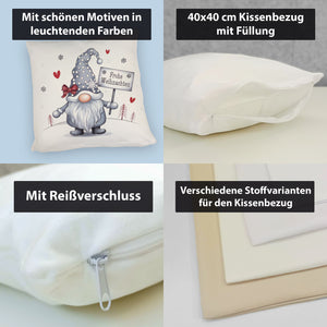 niedlicher Weihnachtswichtel mit Schild Kissen - Frohe Weihnachten