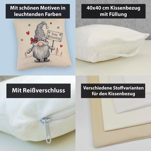 niedlicher Weihnachtswichtel mit Schild Kissen - Frohe Weihnachten