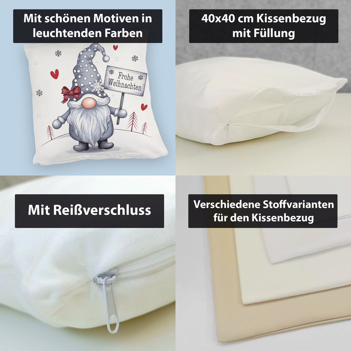 niedlicher Weihnachtswichtel mit Schild Kissen - Frohe Weihnachten