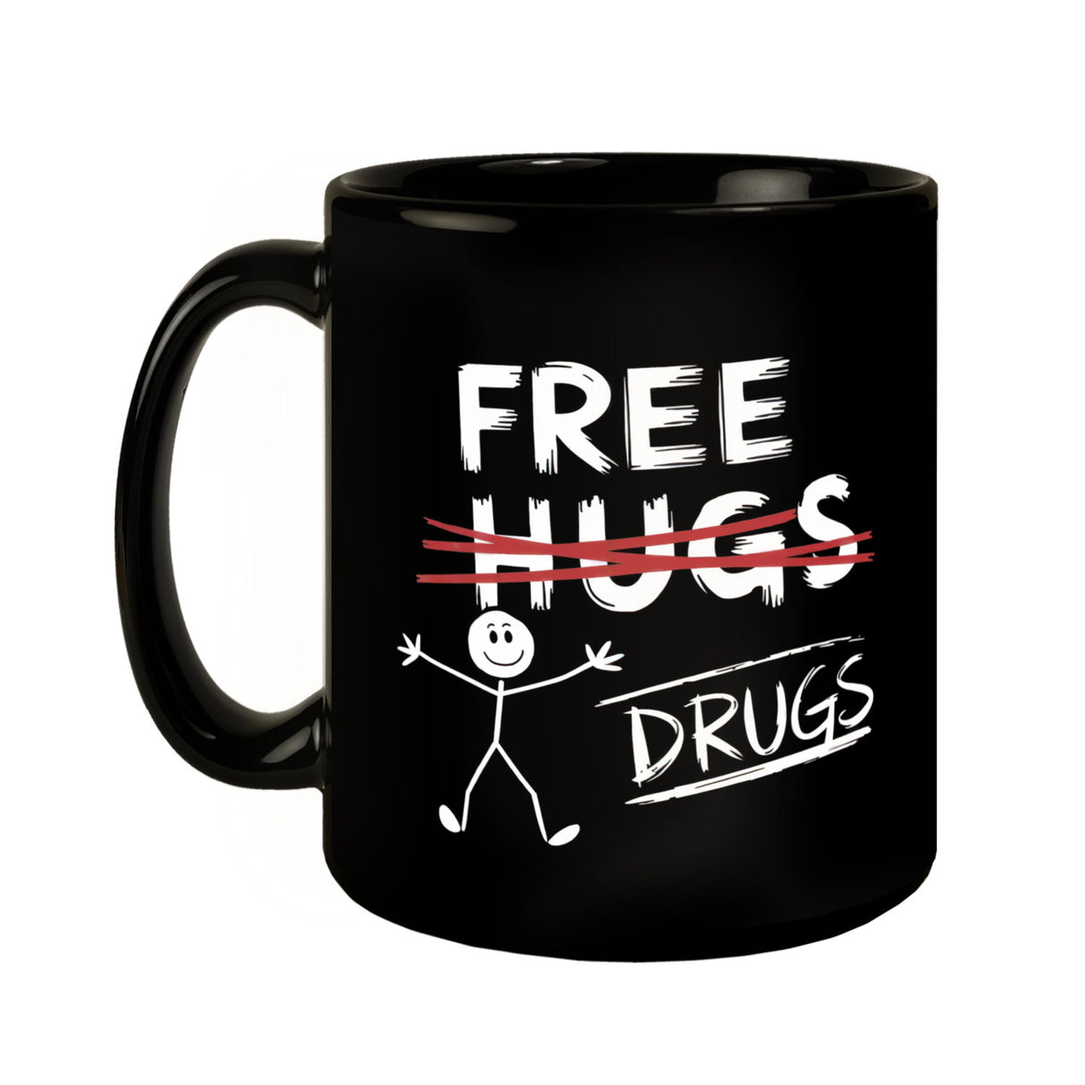 Free Hugs - Drugs Tasse mit Strichmännchen