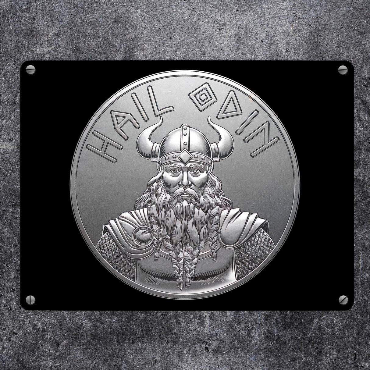 HAIL ODIN Metallschild in 15x20 cm - Silbernes Amulett