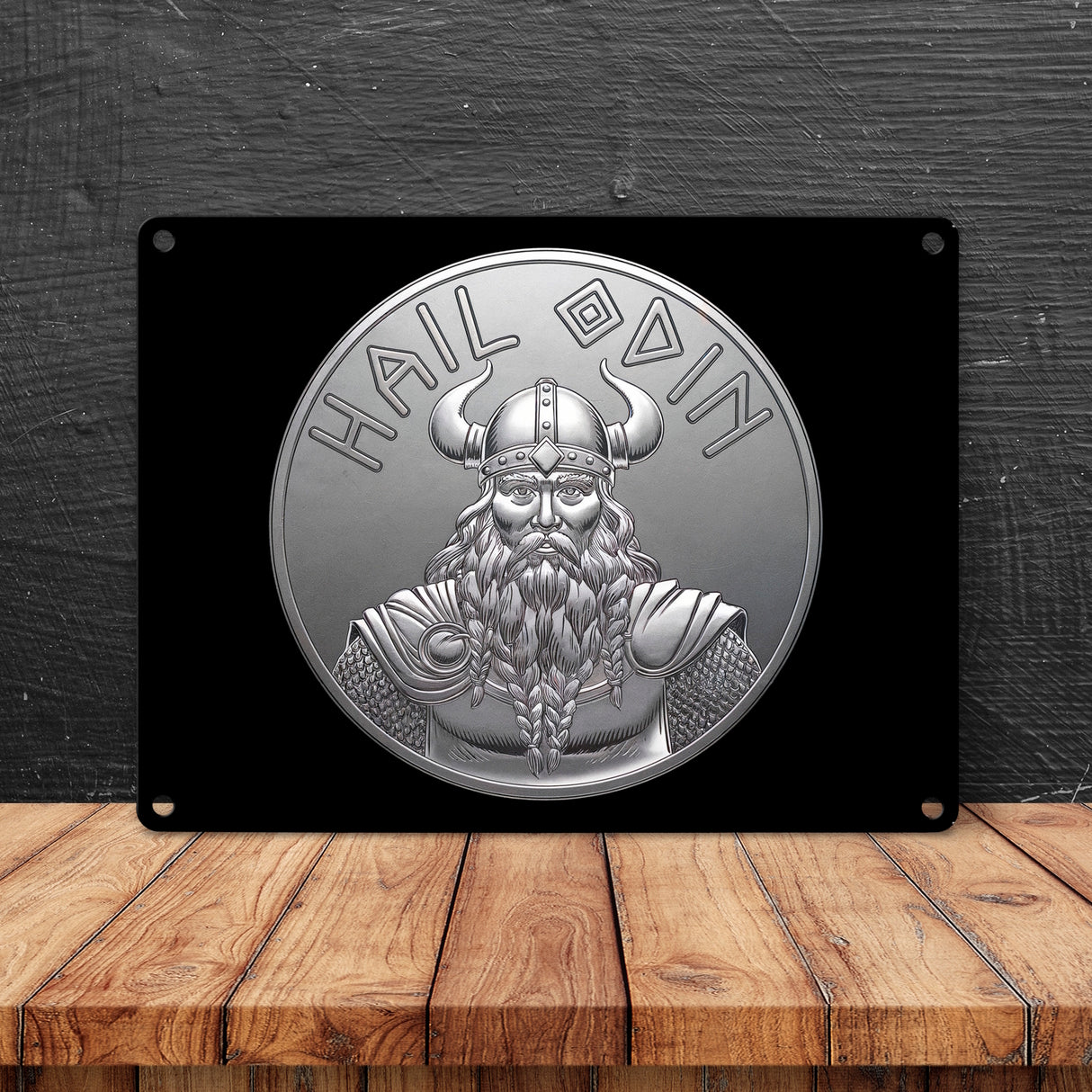 HAIL ODIN Metallschild in 15x20 cm - Silbernes Amulett