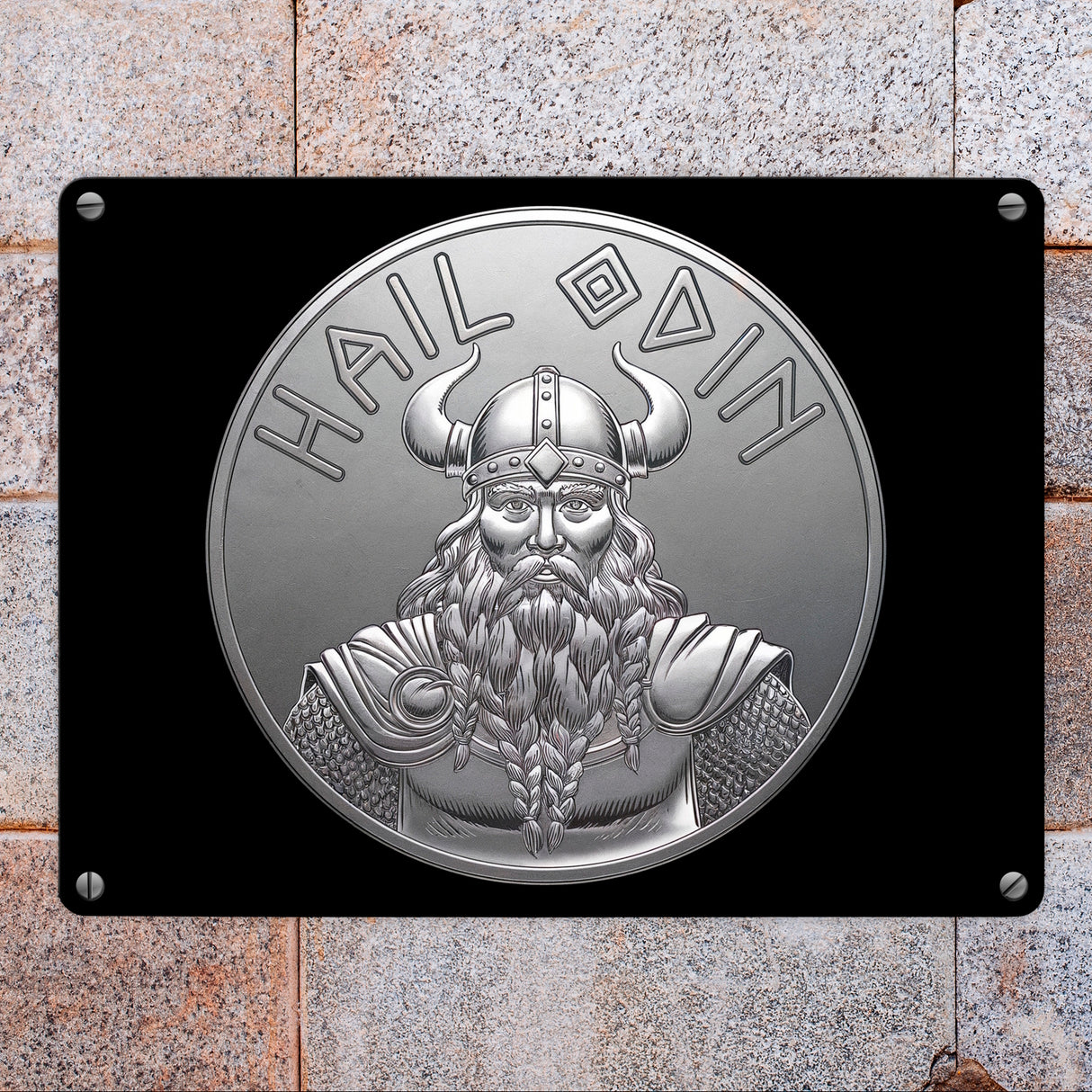 HAIL ODIN Metallschild in 15x20 cm - Silbernes Amulett