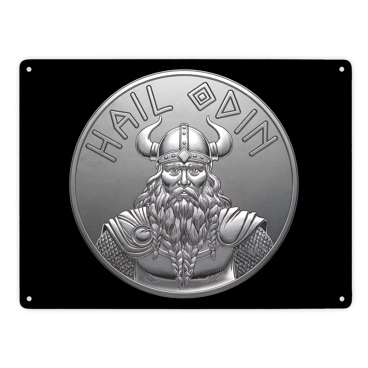 HAIL ODIN Metallschild in 15x20 cm - Silbernes Amulett