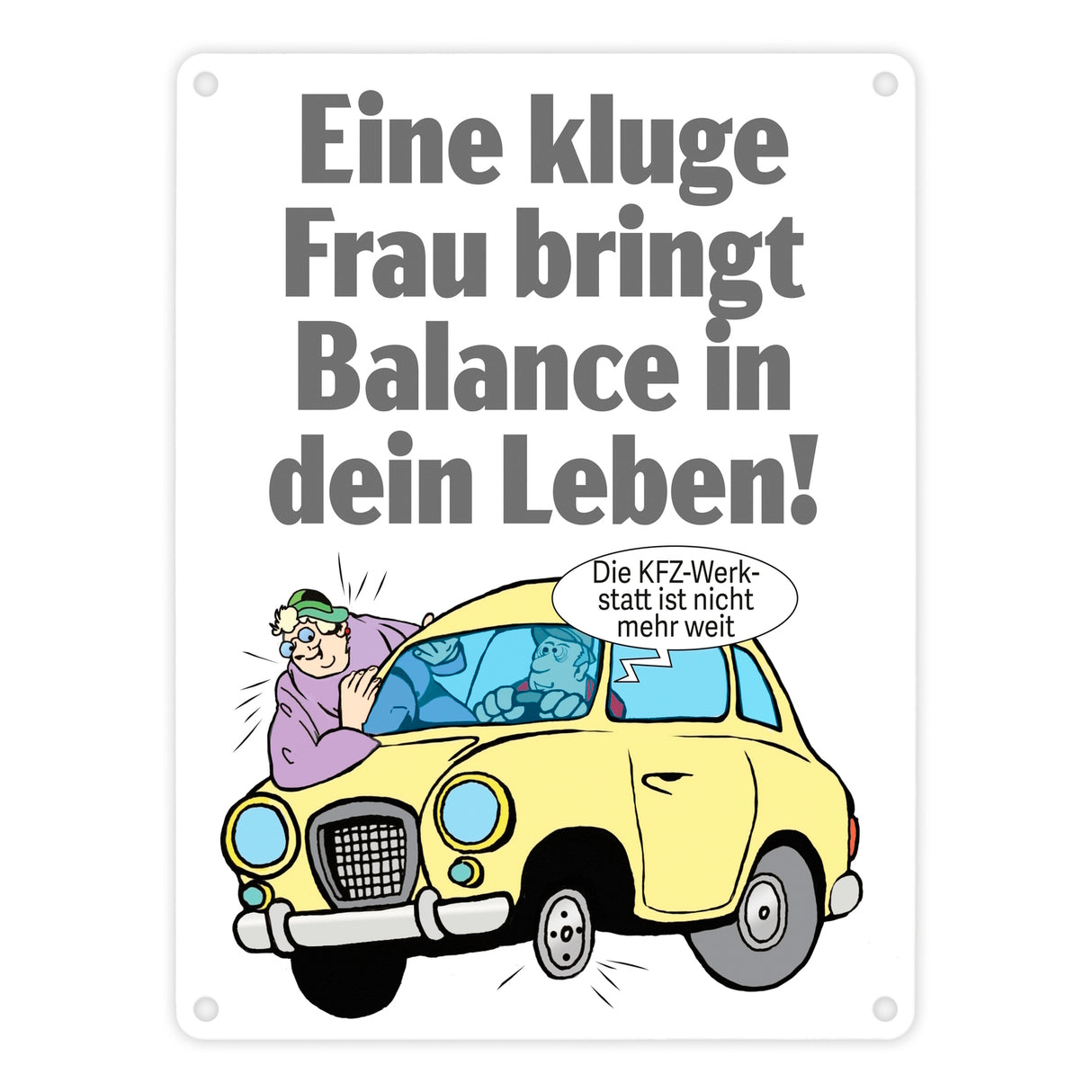 Kluge Frau bringt Lebensbalance Metallschild in 15x20 cm