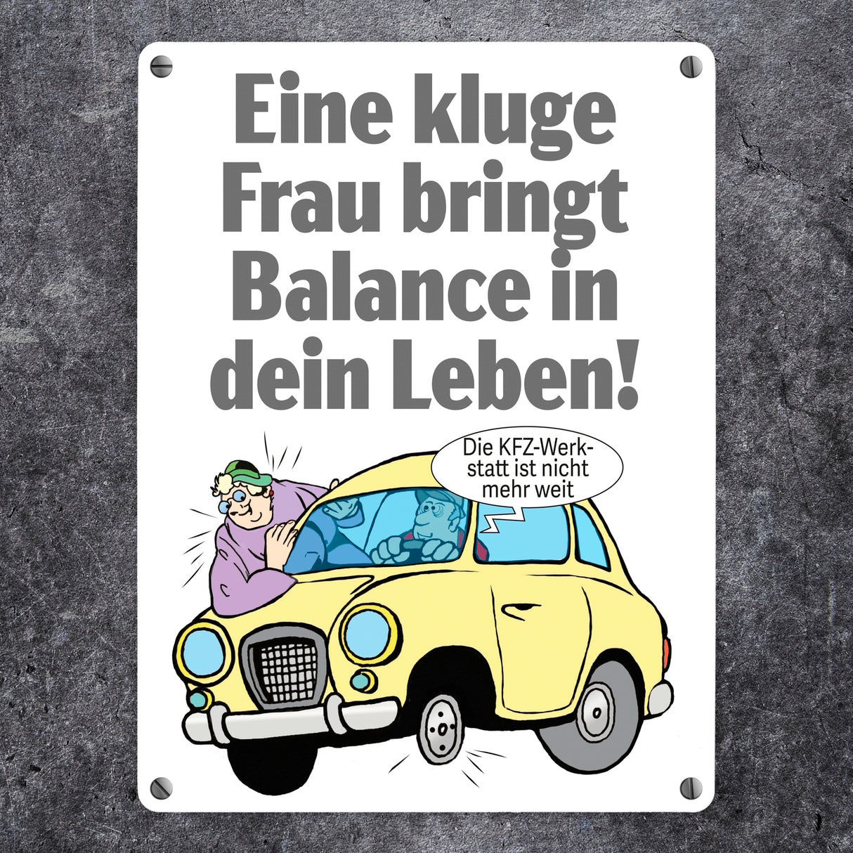 Kluge Frau bringt Lebensbalance Metallschild in 15x20 cm