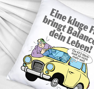 Kluge Frau bringt Lebensbalance Kissen