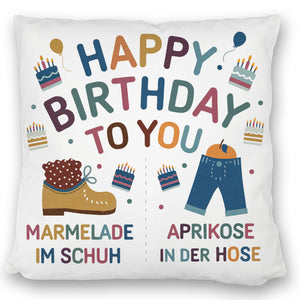 Happy Birthday to you Marmelade im Schuh Kissen