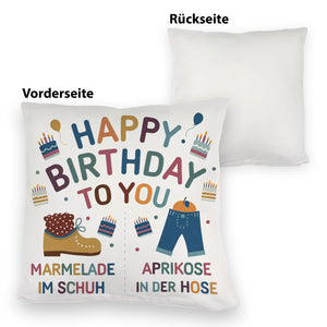 Happy Birthday to you Marmelade im Schuh Kissen