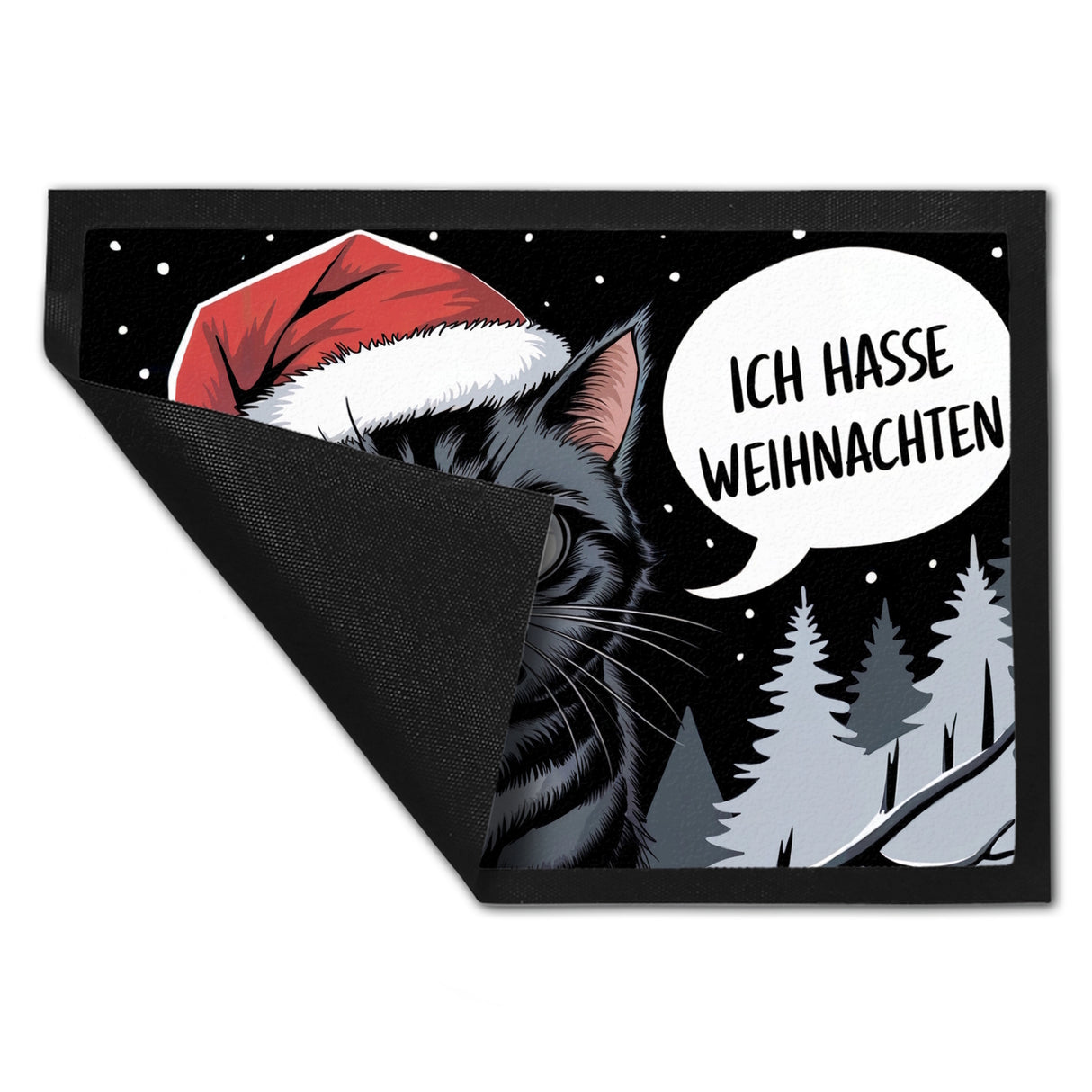 Grimmige Katze mit Weihnachtsmütze - Ich hasse Weihnachten Fußmatte in 35x50 cm