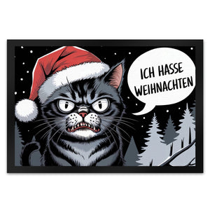 Grimmige Katze mit Weihnachtsmütze - Ich hasse Weihnachten Fußmatte in 35x50 cm