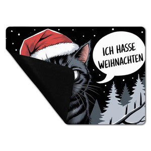 Grimmige Katze mit Weihnachtsmütze - Ich hasse Weihnachten Fußmatte in 35x50 cm ohne Rand