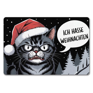 Grimmige Katze mit Weihnachtsmütze - Ich hasse Weihnachten Fußmatte in 35x50 cm ohne Rand