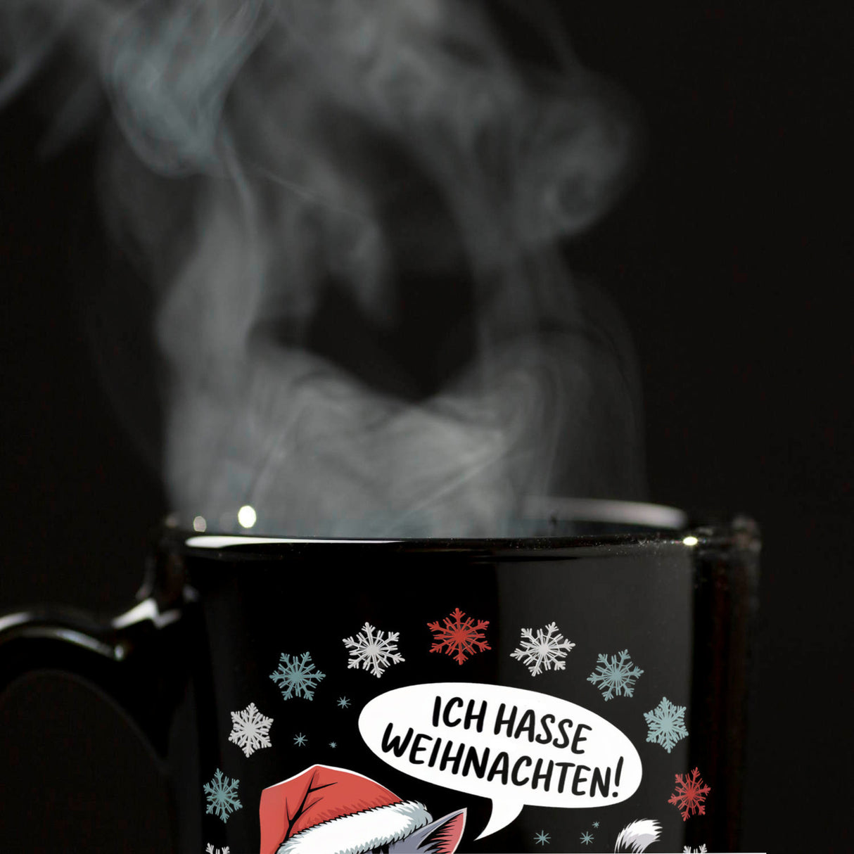 Grimmige Katze mit Weihnachtsmütze - Ich hasse Weihnachten Tasse