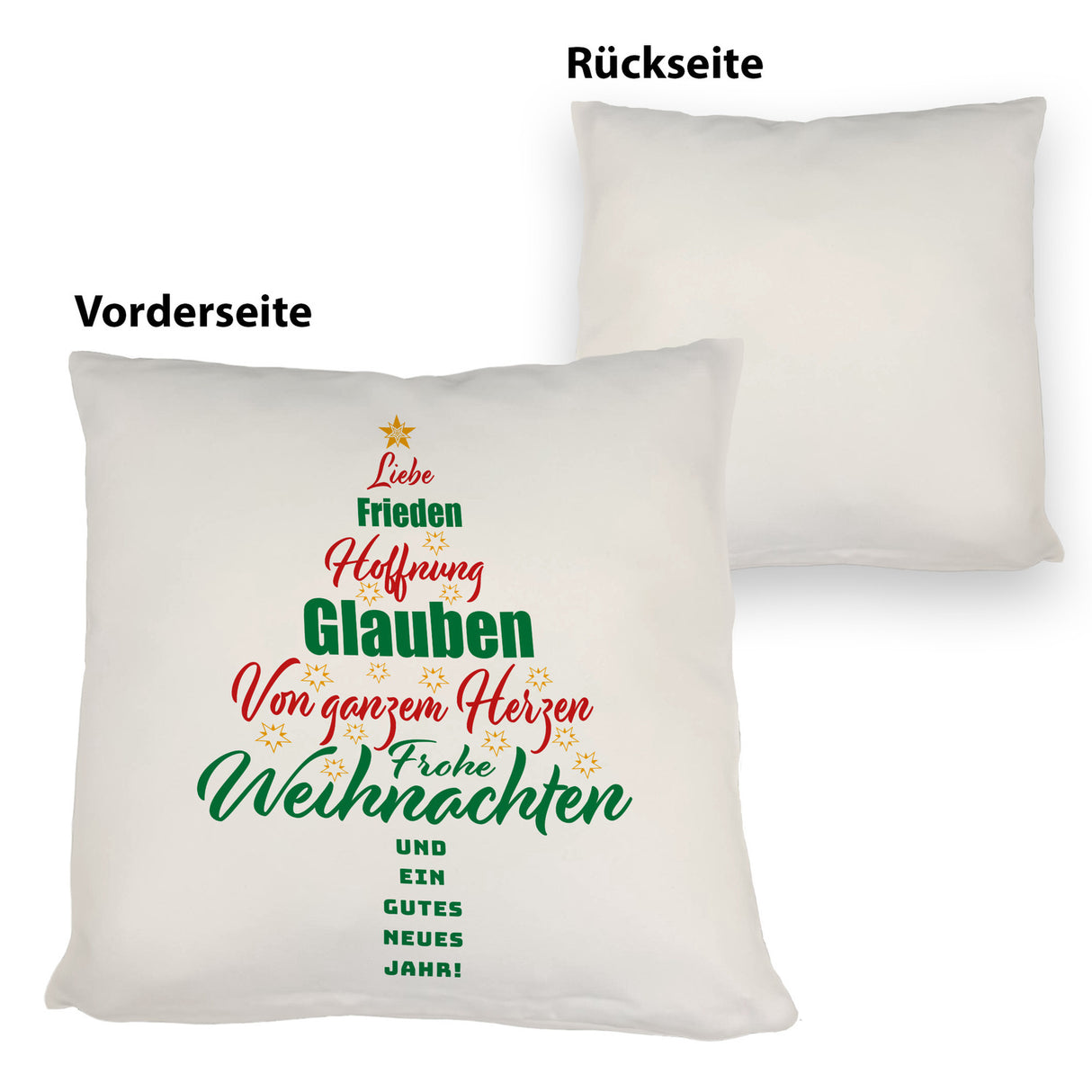 Christbaum Kissen mit Spruch Frohe Weihnachten und gutes neues Jahr