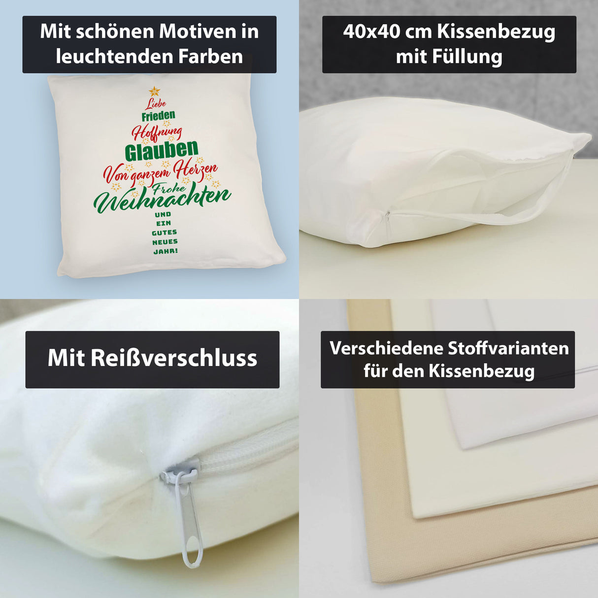 Christbaum Kissen mit Spruch Frohe Weihnachten und gutes neues Jahr