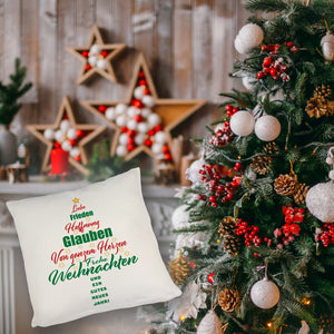 Christbaum Kissen mit Spruch Frohe Weihnachten und gutes neues Jahr