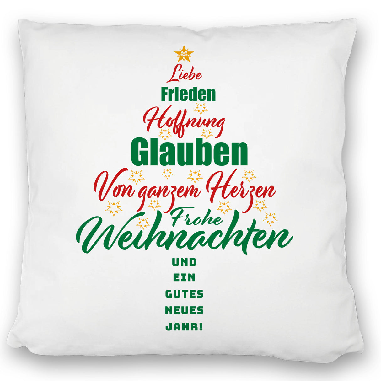 Christbaum Kissen mit Spruch Frohe Weihnachten und gutes neues Jahr