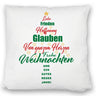 Christbaum Kissen mit Spruch Frohe Weihnachten und gutes neues Jahr