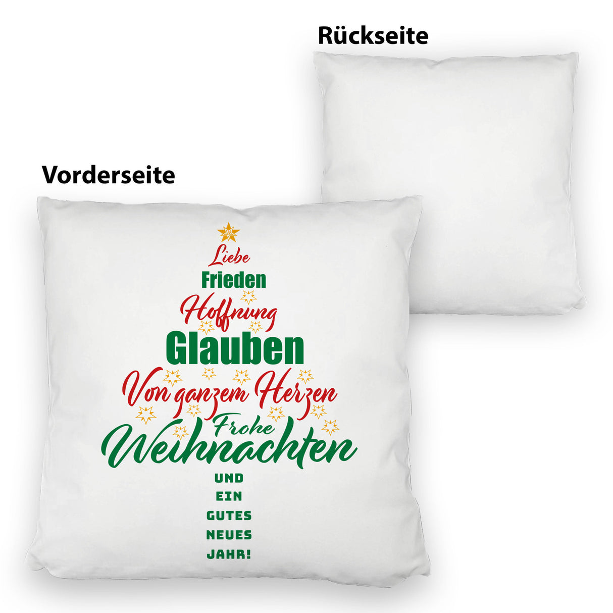 Christbaum Kissen mit Spruch Frohe Weihnachten und gutes neues Jahr