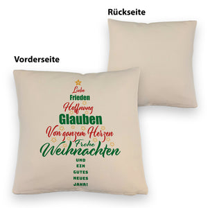 Christbaum Kissen mit Spruch Frohe Weihnachten und gutes neues Jahr