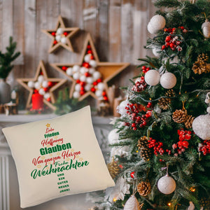 Christbaum Kissen mit Spruch Frohe Weihnachten und gutes neues Jahr