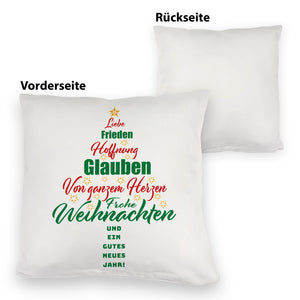 Christbaum Kissen mit Spruch Frohe Weihnachten und gutes neues Jahr