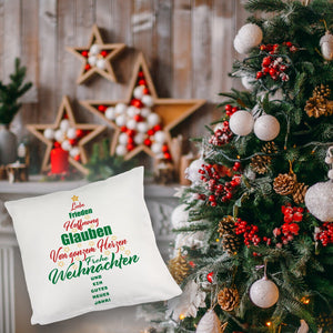 Christbaum Kissen mit Spruch Frohe Weihnachten und gutes neues Jahr