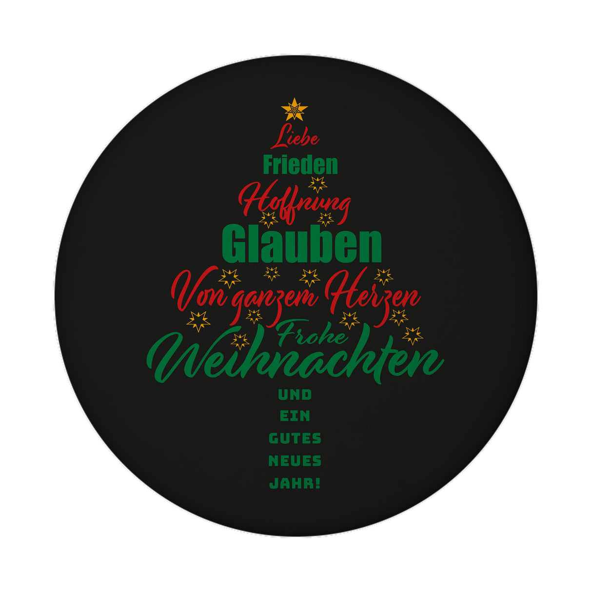 Christbaum Magnet rund mit Spruch Frohe Weihnachten und gutes neues Jahr