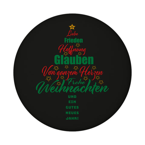 Christbaum Magnet rund mit Spruch Frohe Weihnachten und gutes neues Jahr