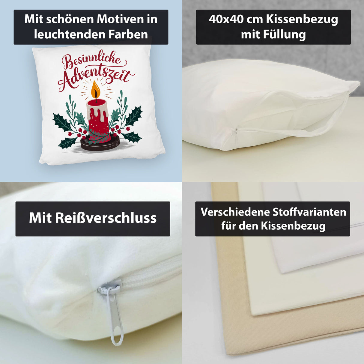 Rote Kerze Weihnachts Kissen Besinnliche Adventszeit