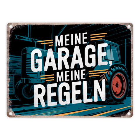 Meine Garage meine Regeln - Traktor Metallschild in 15x20 cm