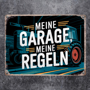 Meine Garage meine Regeln - Traktor Metallschild in 15x20 cm