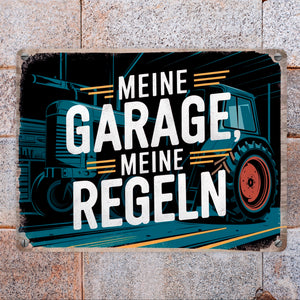 Meine Garage meine Regeln - Traktor Metallschild in 15x20 cm