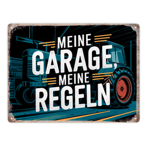 Meine Garage meine Regeln - Traktor Metallschild in 15x20 cm