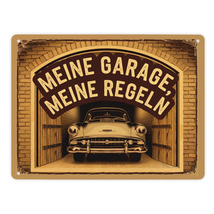 Oldtimer - meine Garage meine Regeln Metallschild in 15x20 cm